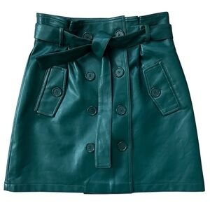 Forever 21 Faux Leather Wrap Belted Mini Skirt Green Size Medium